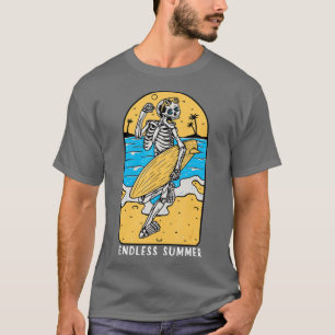 T-shirt Skeleton Surfer Plage Surfboard Sk Vintage