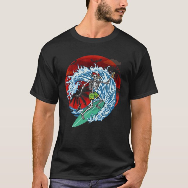 T-shirt Skeleton Surfing Funny Skeleton Surfer Plage Lover (Devant)
