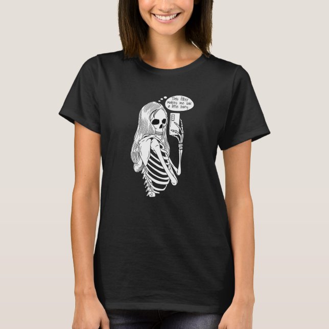 T-shirt Skeleton Woman with Cell Phone Taking Selfie Skull (Devant)