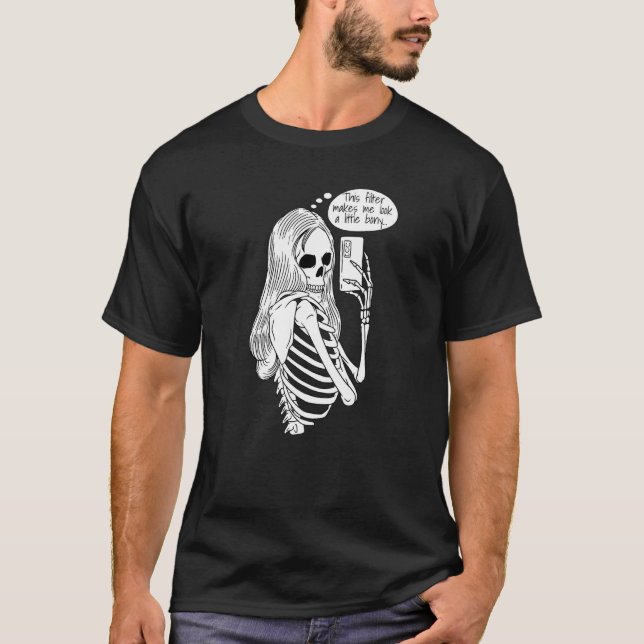 T-shirt Skeleton Woman with Cell Phone Taking Selfie Skull (Devant)