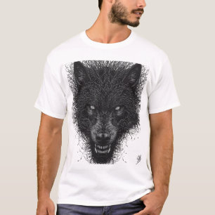 T-Shirt Sketch de Loup Gris Intense