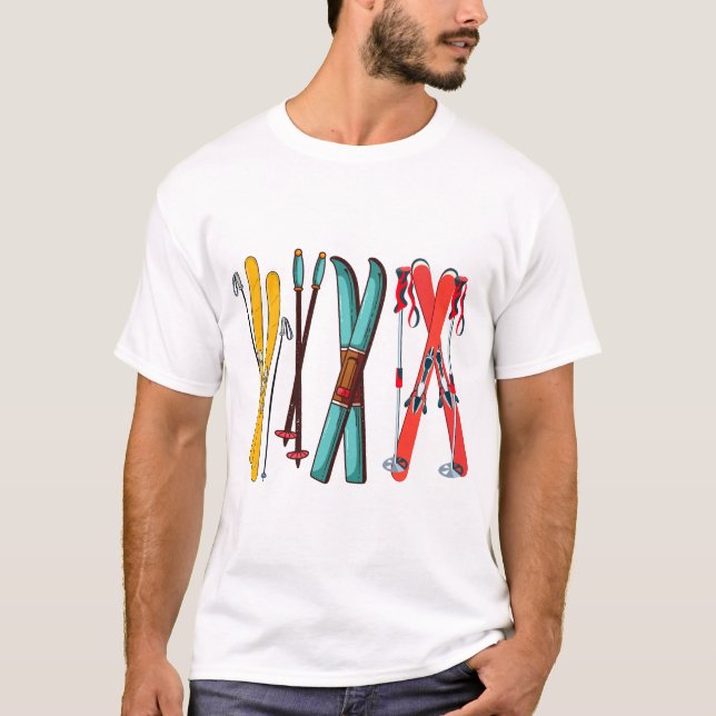 T-shirt Ski amusant Ski coloré Ski skieur (Devant)