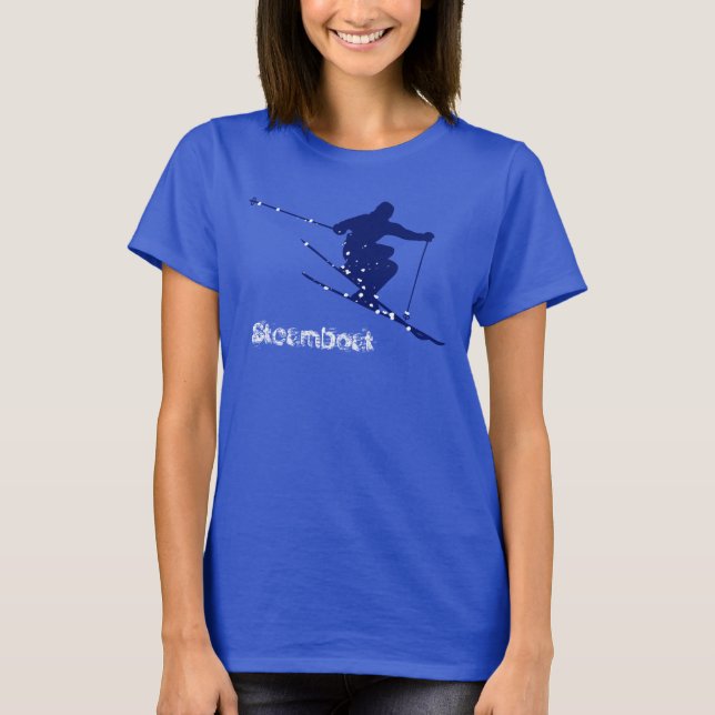 T-shirt Ski bleu de neige de bateau à  vapeur (Devant)