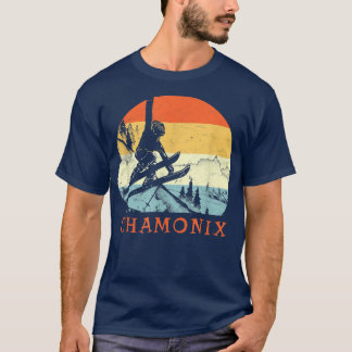 T-shirt Ski Chamoni, France Vintage Retro Vacances de Ski
