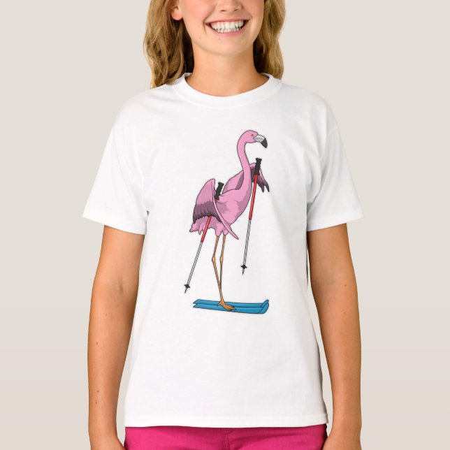 T-shirt Ski de Flamant rose (Devant)