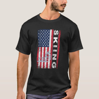 T-shirt Ski Distressed Usa Drapeau Patriotique Mignonne Sk