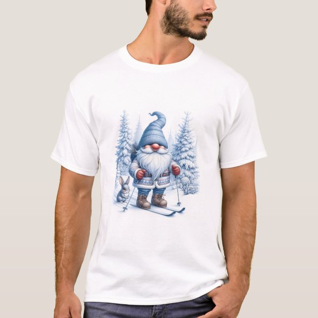 T-shirt Ski Gnome d'hiver avec un lapin (Devant)