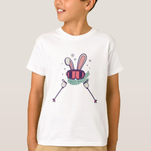T-shirt Ski Rabbit avec bâtons de ski et lunettes de ski