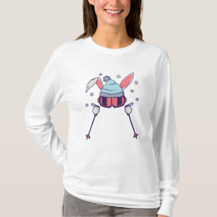 T-shirt Ski Rabbit avec bâtons de ski ski lunettes de ski 