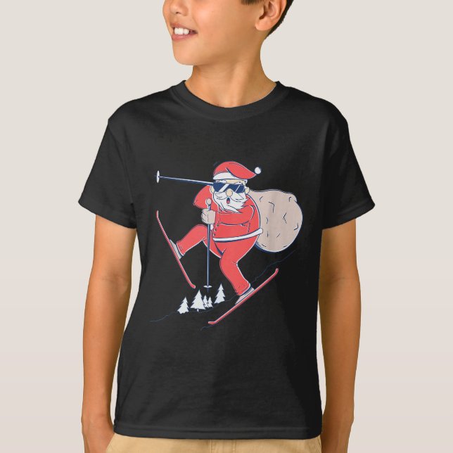 T-shirt Ski Skiing Snow Santa Claus Christmas X-mas Gift  (Devant)