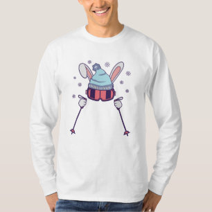 T-shirt Skiing Rabbit with ski poles ski goggles ski cap