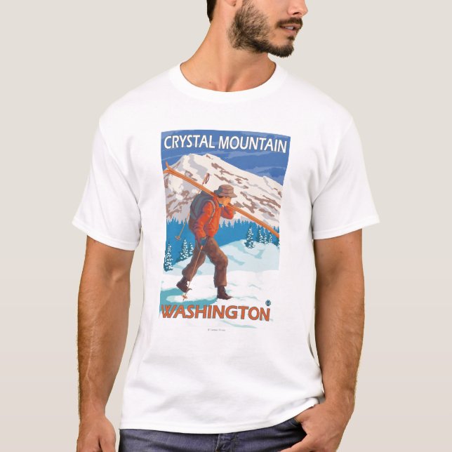 T-shirt Skis de transport de neige de skieur - montagne en (Devant)