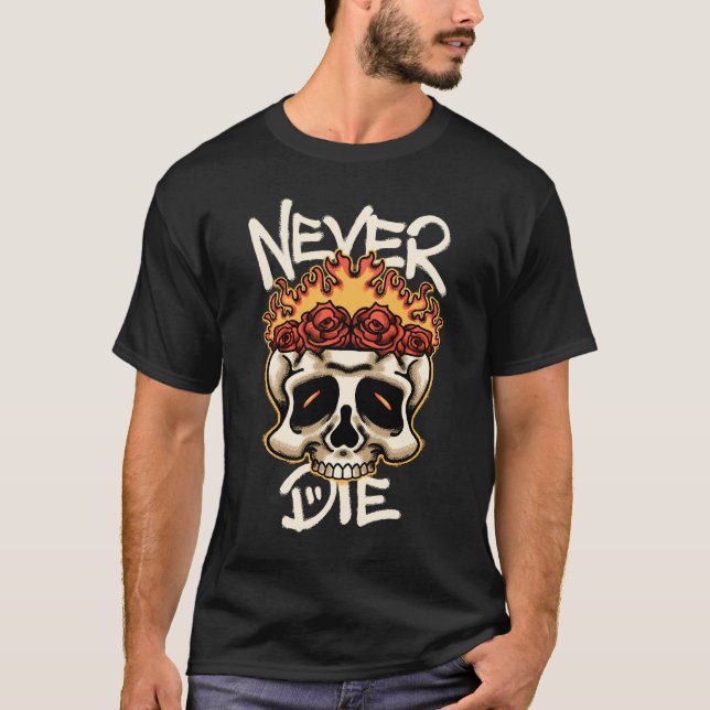 T-shirt Skull Fire and Roses streetwear  (Devant)