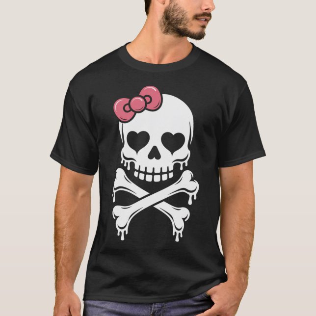 T-shirt Skull Pink Bow Dripping Halloween (Devant)