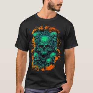 T-shirt Skuls Flames Effrayant Vert Couleur Gothique Vélo