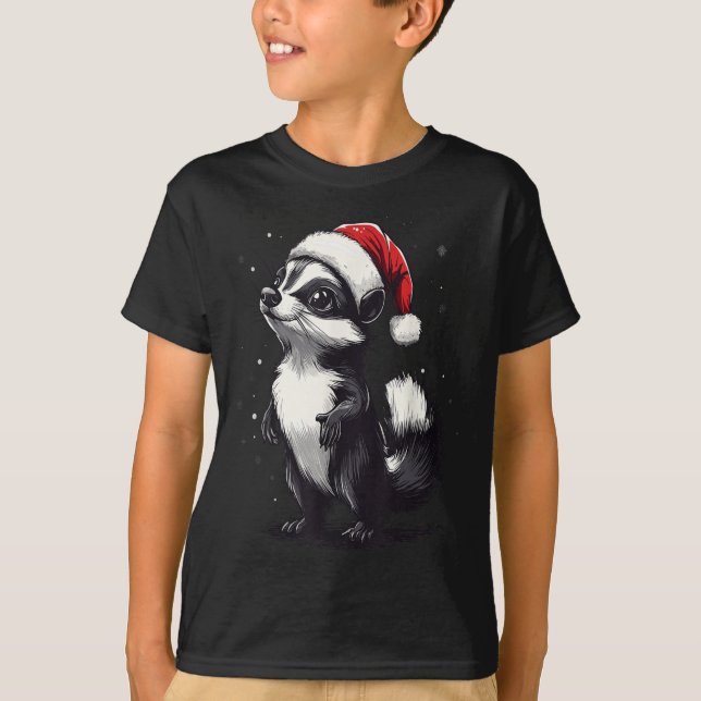 T-shirt Skunk Santa Hat Funny Xmas Skunk Lovers Christmas  (Devant)