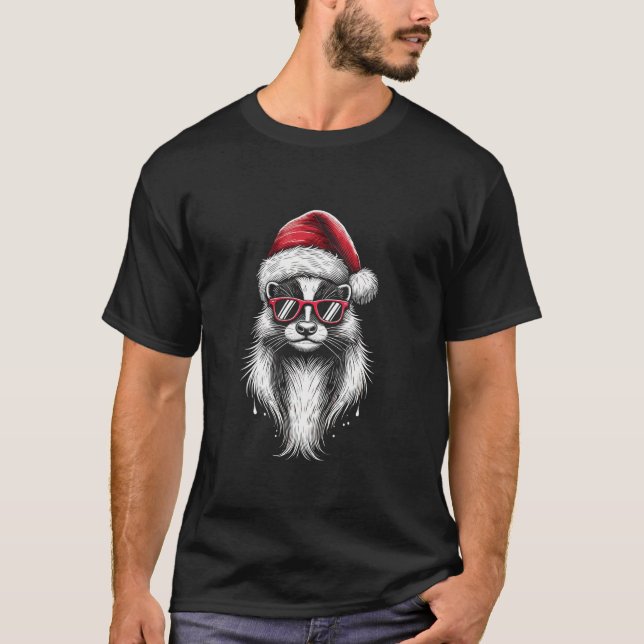 T-shirt Skunk Santa Hat Noël Pyjama Funny Skunk Xmas (Devant)