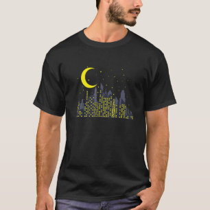 T-shirt Skyline de nuit avec la moitié Moon Building Ville