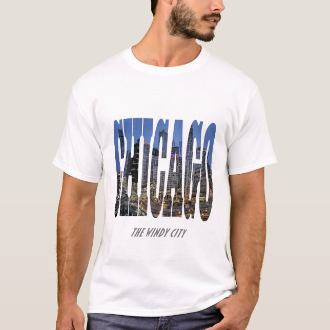 T-shirt Skyline de nuit de Chicago (Devant)