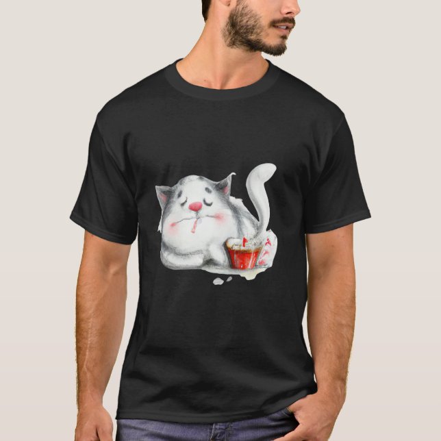 T-shirt Sleeping cat artwork cute kitten (Devant)
