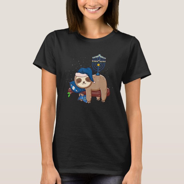 T-shirt Sleeping Sloth Menorah Hanukkah Chanukah Animal Je (Devant)