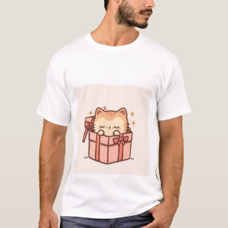 T-shirt Sleepy Kawaii Ginger Cat in Pink Gift Box ✨💤