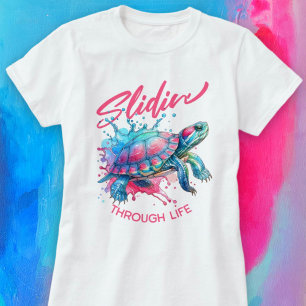 T-shirt Slidin' Through Life Rouges Rouges Tortue