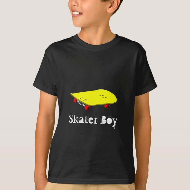 T-shirt slogan de garçon de patineur avec skateboard jaune (Devant)