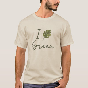 T-shirt Slogan I Love Green en green with green leaf
