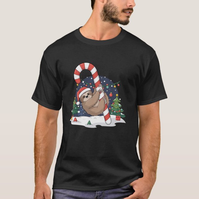 T-shirt Sloth and Giant Candy Cane Christmas Pajama for Sl (Devant)