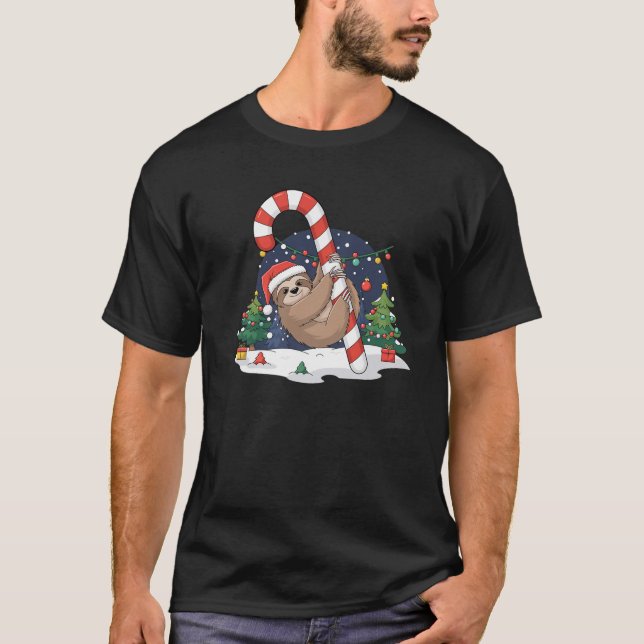 T-shirt Sloth and Giant Candy Cane Christmas Pajama for Sl (Devant)
