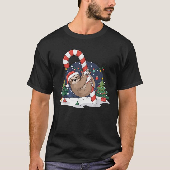 T-shirt Sloth and Giant Candy Cane Christmas Pajama for Sl (Devant)