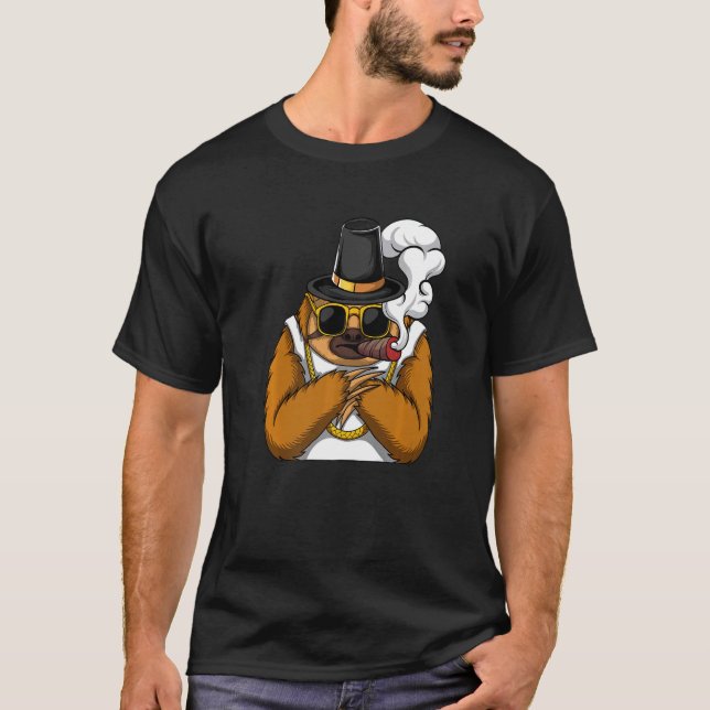 T-shirt Sloth animal smokes cigarettes style a hip hop tha (Devant)