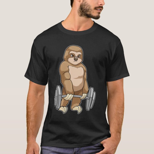 T-shirt Sloth au Bodybuilding avec Barbell (Devant)