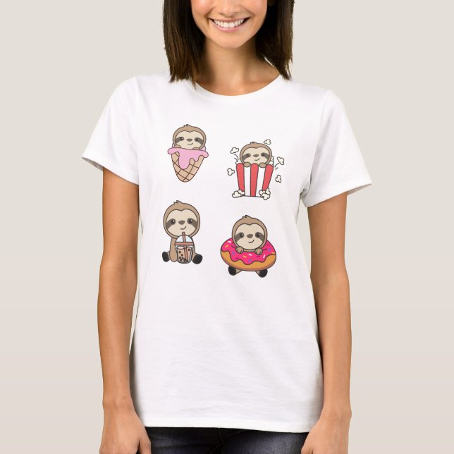 T-shirt Sloth Candy Bubble Thé Popcorn Donut Sweet (Devant)