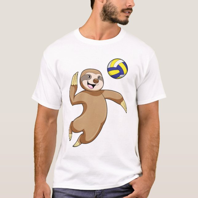 T-shirt Sloth comme joueur de volleyball avec volleyball (Devant)
