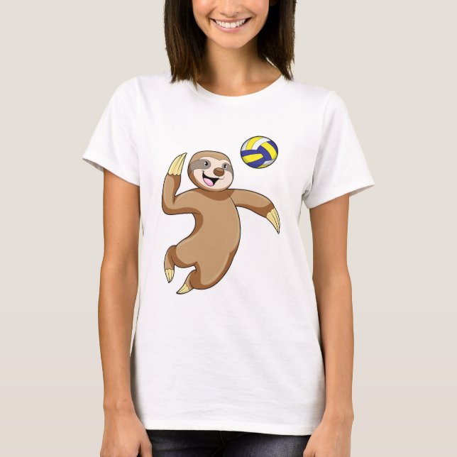 T-shirt Sloth comme joueur de volleyball avec volleyball (Devant)