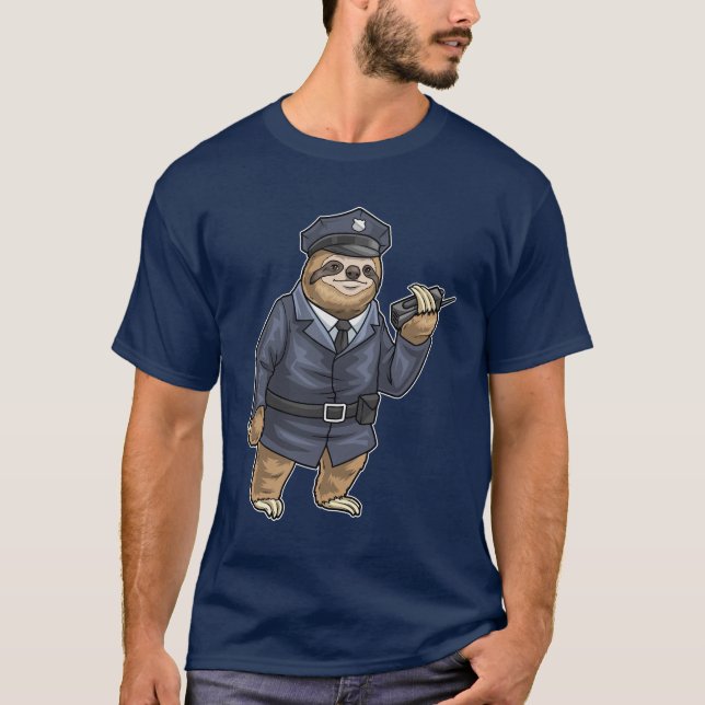 T-shirt Sloth Cop Microphone Police (Devant)
