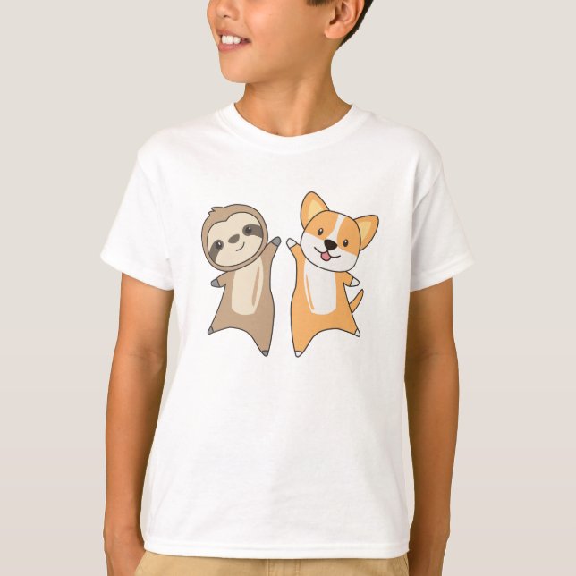 T-shirt Sloth Corgi Chien Amoureux des animaux Chiens De F (Devant)