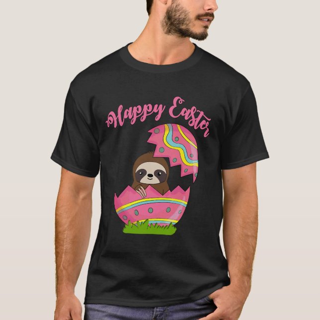T-shirt Sloth Easter Egg Happy Graphic Kids Hommes Femmes (Devant)