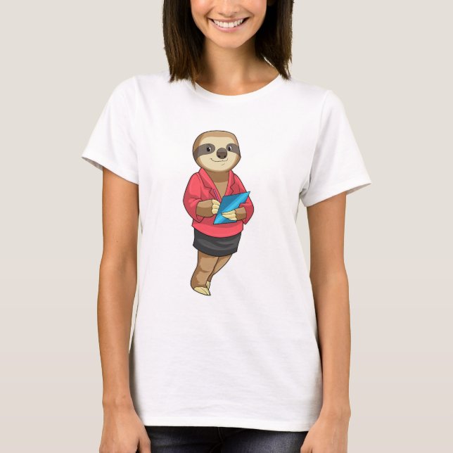 T-shirt Sloth en tant que secrétaire avec Bloc-notes (Devant)