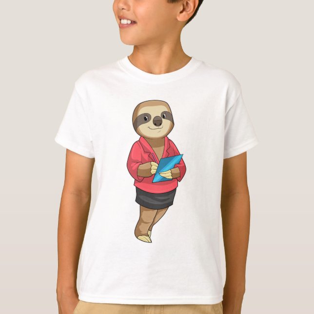 T-shirt Sloth en tant que secrétaire avec Bloc-notes (Devant)