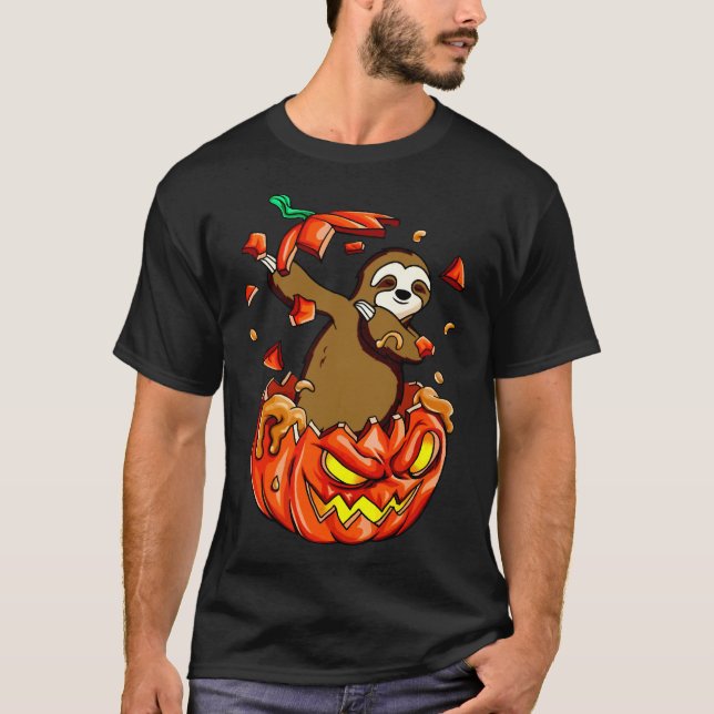 T-shirt Sloth Halloween Citrouille (Devant)