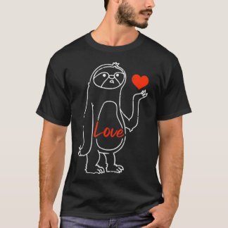 T-shirt Sloth Heart Line Art Valentines Day mignonne Anima