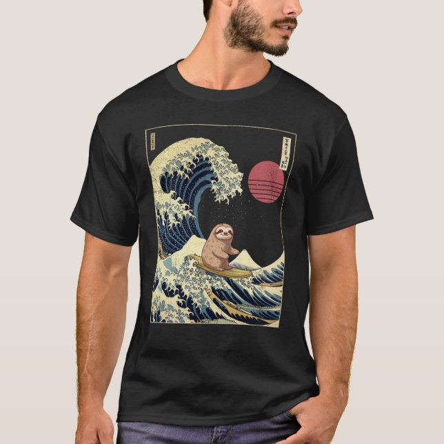 T-shirt Sloth Kanagawa Japanese Surfing Wave (Devant)