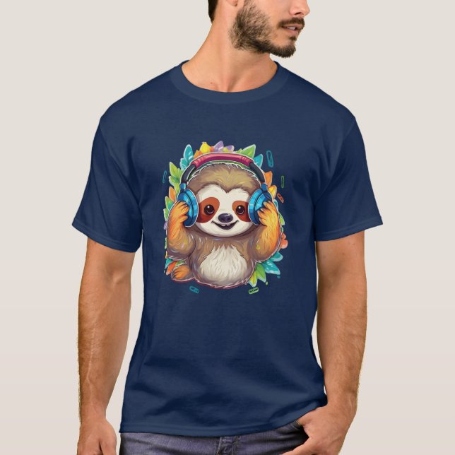 T-shirt Sloth Music Headphones ami (Devant)