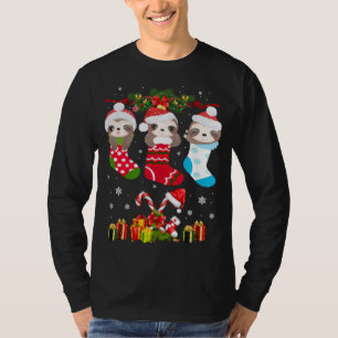 T-shirt Sloth Noël Sock Sloth Santa Hat Lights Noël T