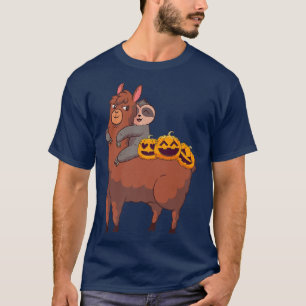 T-shirt Sloth Riding Llama Lazy Costume Halloween Animaux 