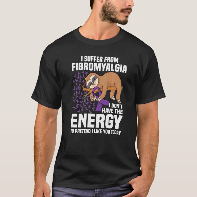T-shirt Sloth Support Purple Ribbon Warrior Fibromyalgia A (Devant)