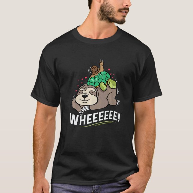 T-shirt Sloth Turtle Snail Happy of Cheerful   (Devant)